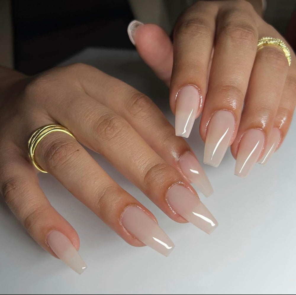 DAISY DND Perfect Nude lacquer bottle paired with gel for a coordinated two-step manicure.