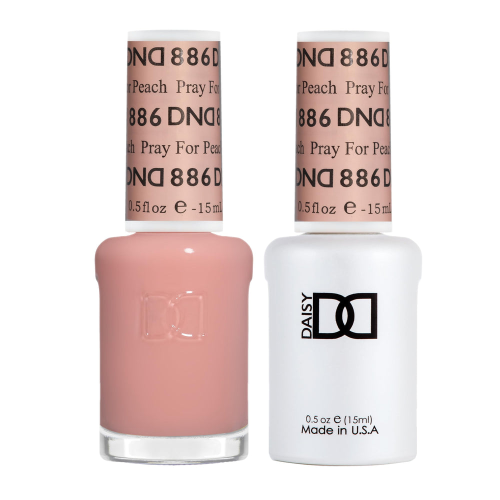 DAISY DND Pray For Peach gel nail polish bottle showing creamy peach shade for long-lasting color.