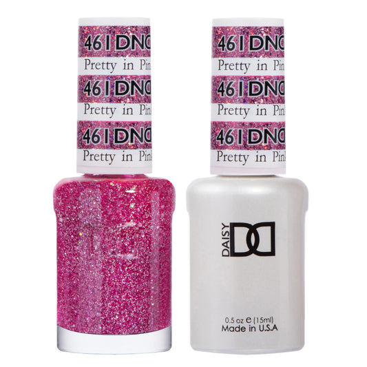DAISY DND Pretty In Pink gel polish bottle close-up shows rich pigment and long-lasting finish