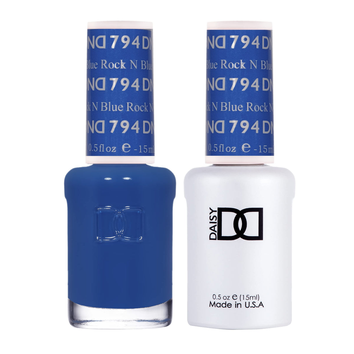 Daisy DND Rock n Blue gel bottle shows bold royal blue color for a statement manicure.