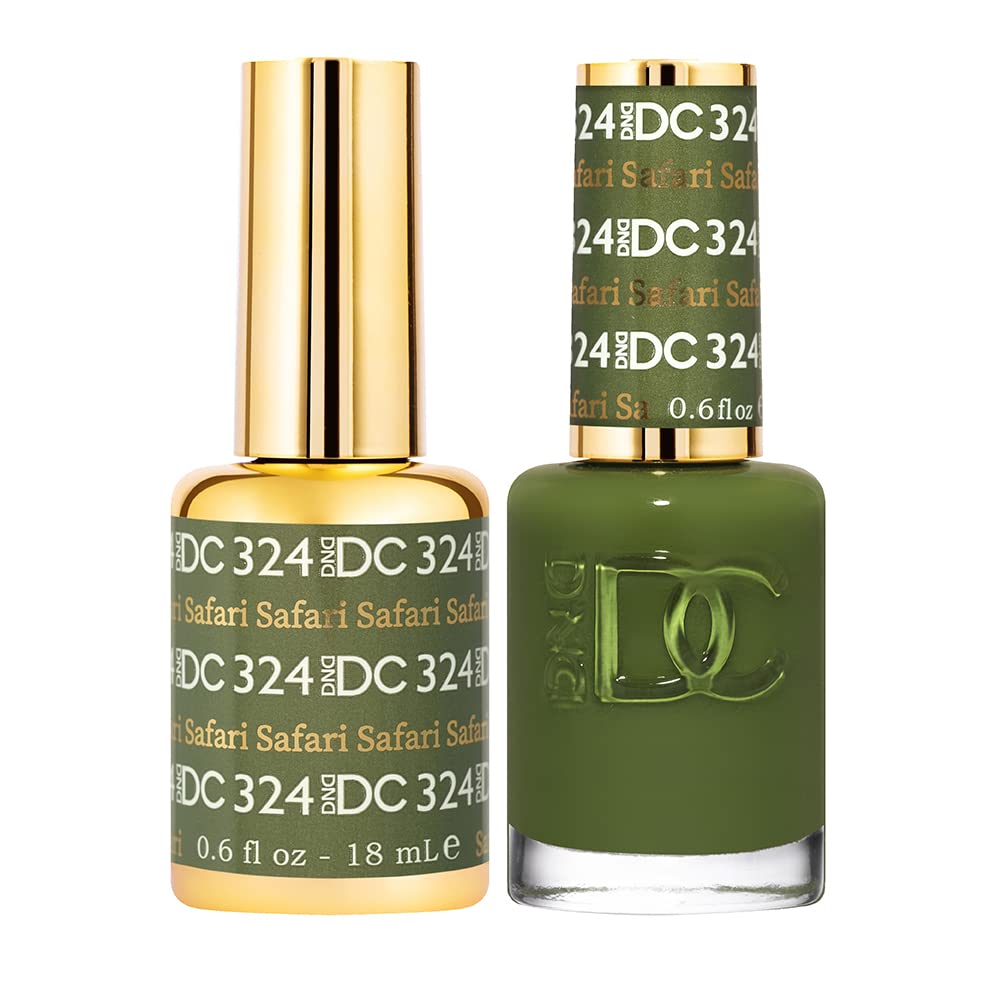DAISY DND Safari 324 gel polish bottle front view, rich army green for long wear.
