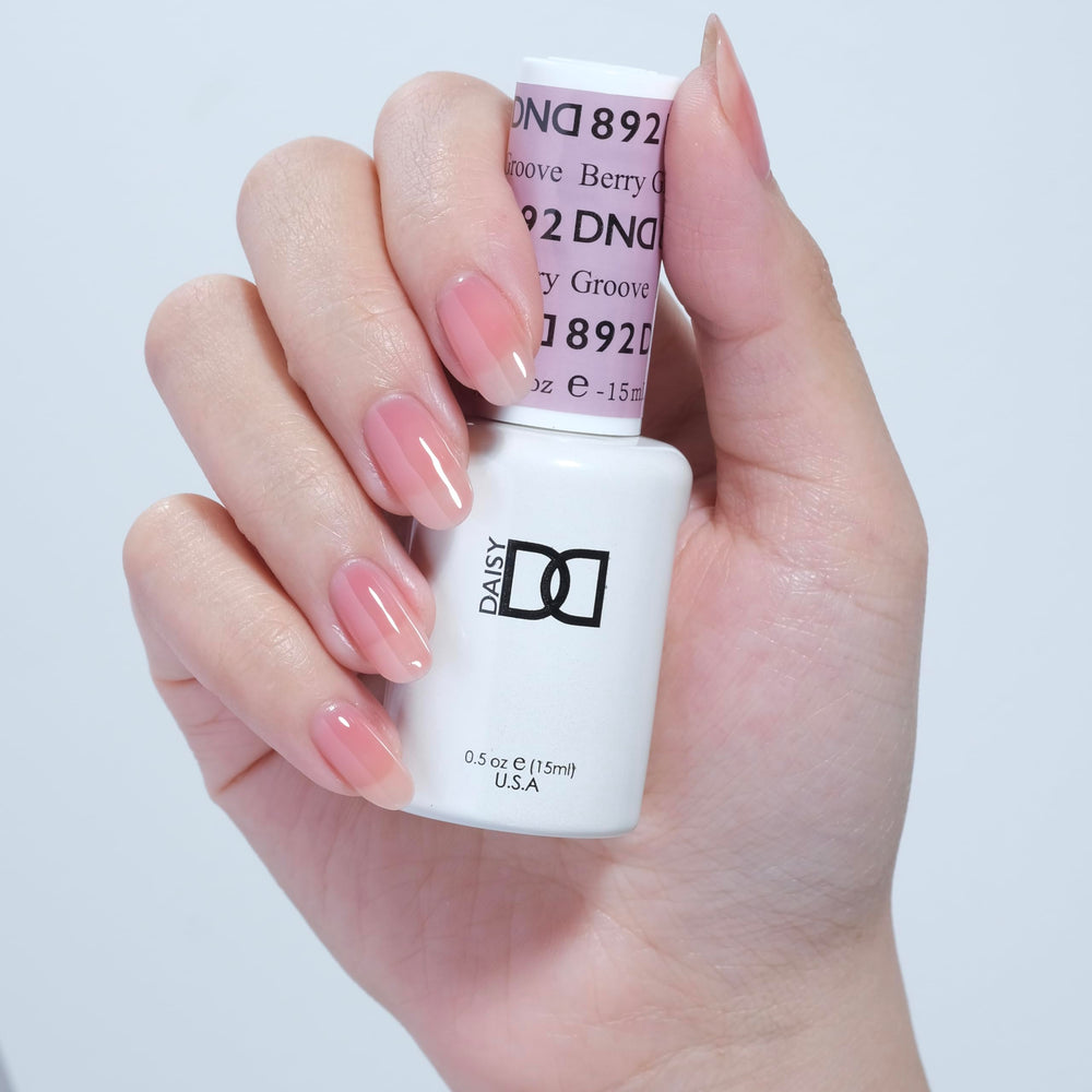 Daisy DND Berry Groove nails shown in a sheer red mani with natural shine