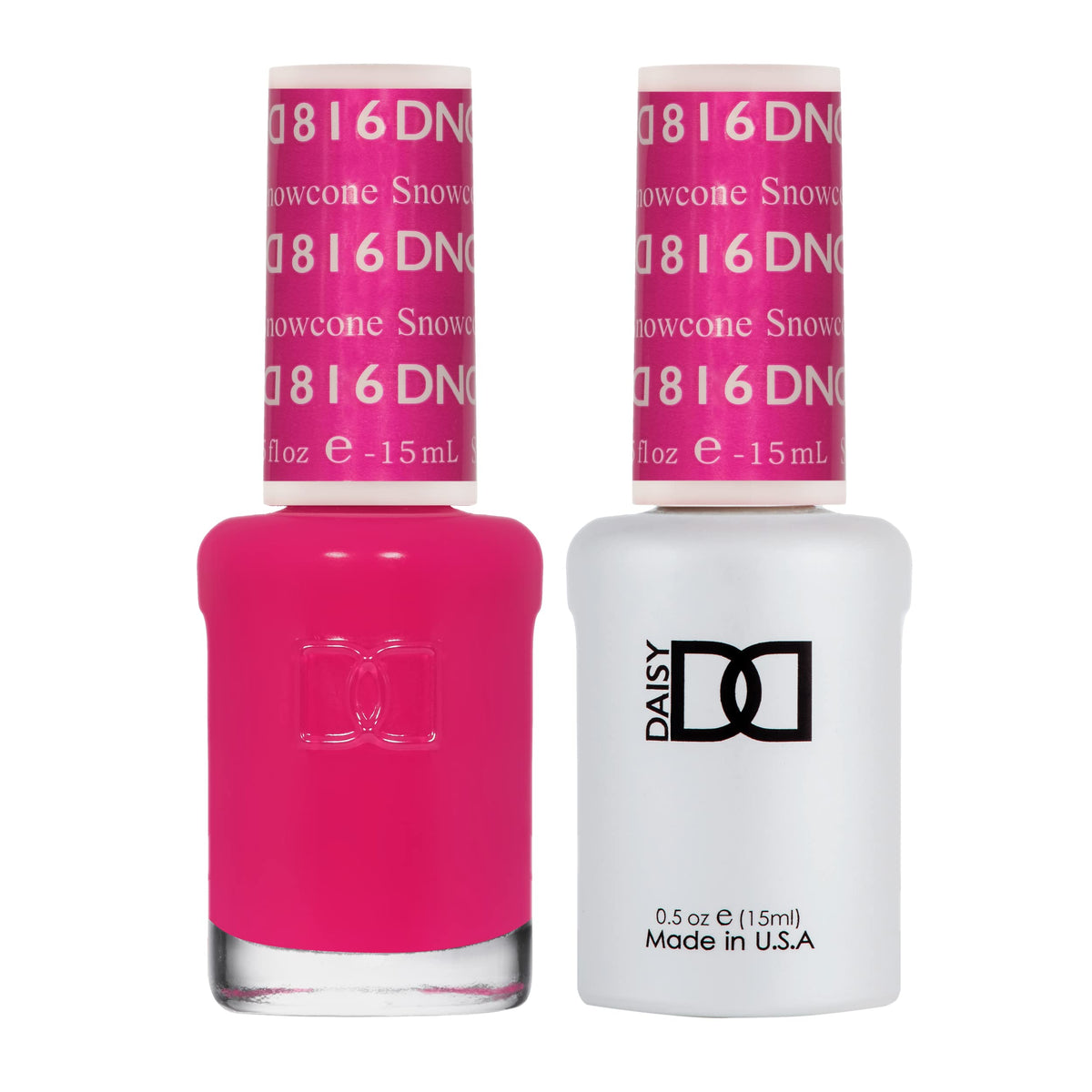 Daisy DND Snowcone 816 gel polish in deep berry pink for long-lasting color.
