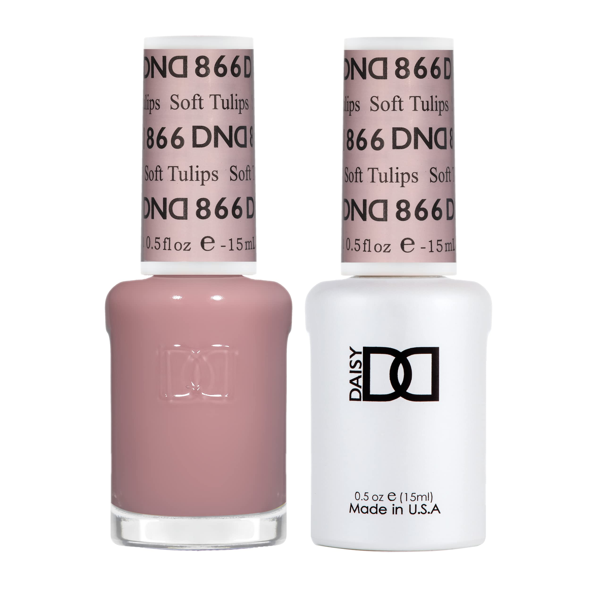 DAISY DND Soft Tulips gel bottle closeup showing sheer coral color for a delicate manicure.