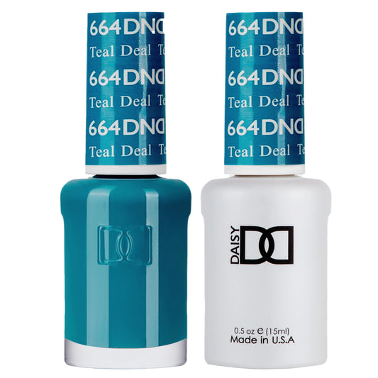 DAISY DND Teal Deal 664 bottle closeup showing rich teal color and long-wear potential