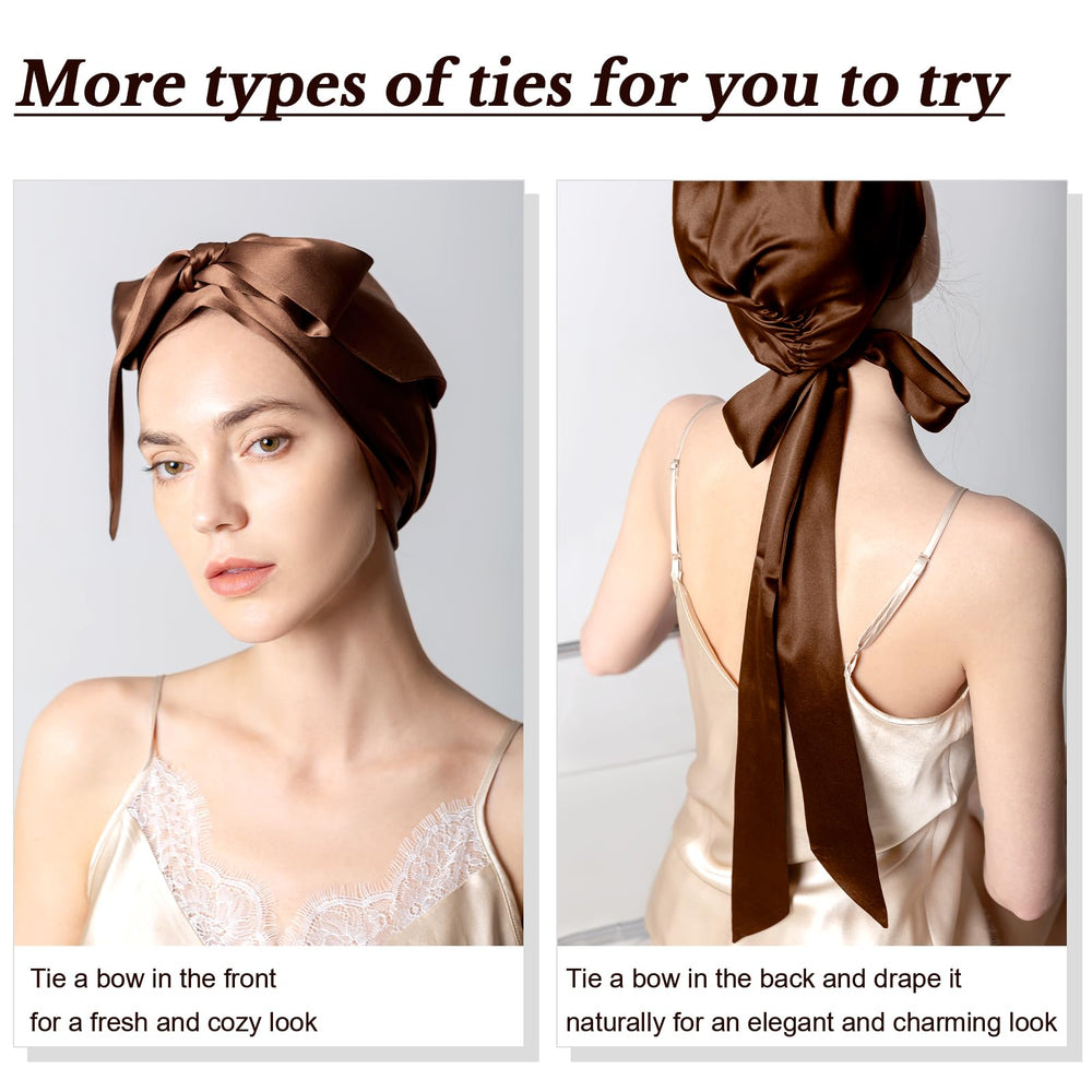 DAISYSILK adjustable ribbon on bonnet demonstrates customizable fit for various hairstyles.
