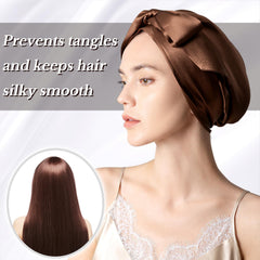 DAISYSILK model wearing bonnet during night proves comfortable all-night use.