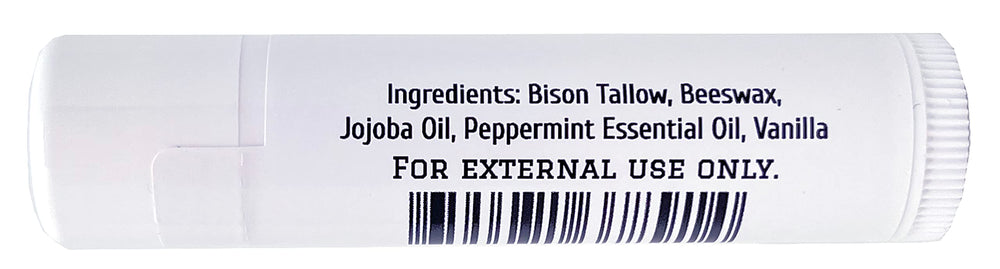 Dakota Pure Bison Tallow Balm vanilla peppermint close-up, nourishing lips.