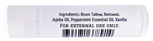 Dakota Pure Bison Tallow Balm vanilla peppermint close-up, nourishing lips.