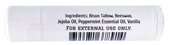 Dakota Pure Bison Tallow Balm vanilla peppermint close-up, nourishing lips.