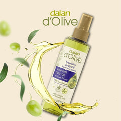 Dalan d'Olive Olive Oil Body Oil massage motion highlights easy absorption.