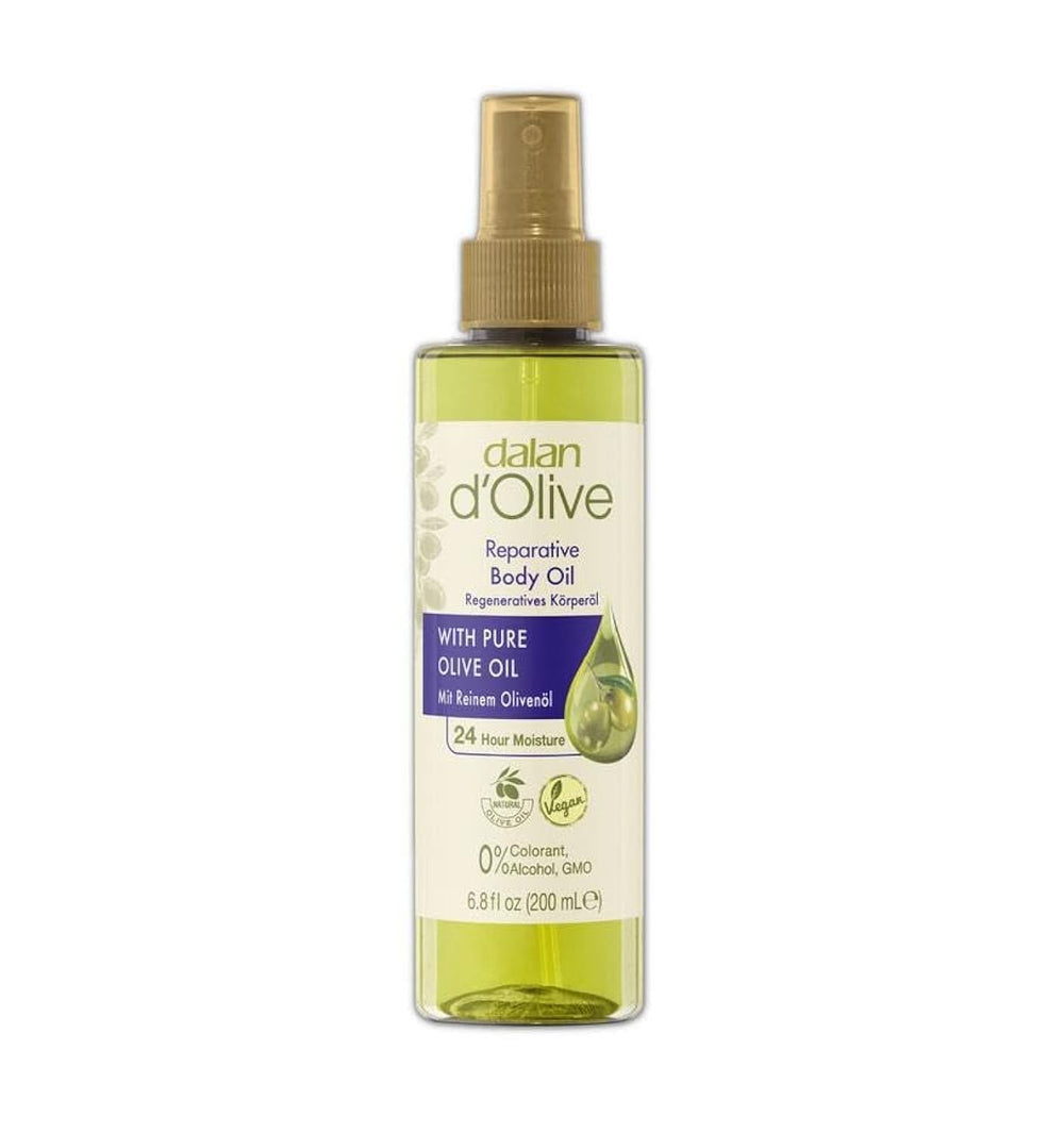 Dalan d'Olive Olive Oil Body Oil spray bottle for smooth, nourished skin.