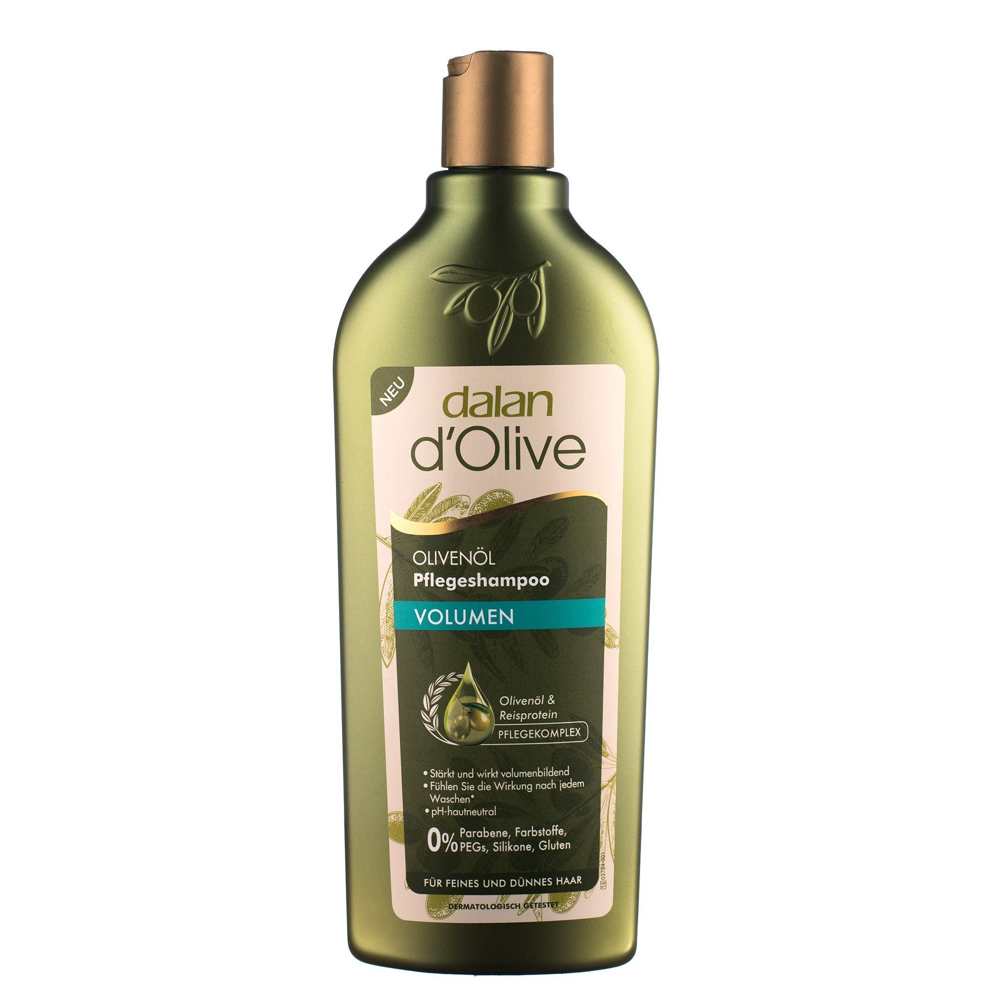 Dalan d'Olive Olive Oil Shampoo bottle boosts volume and nourishes hair