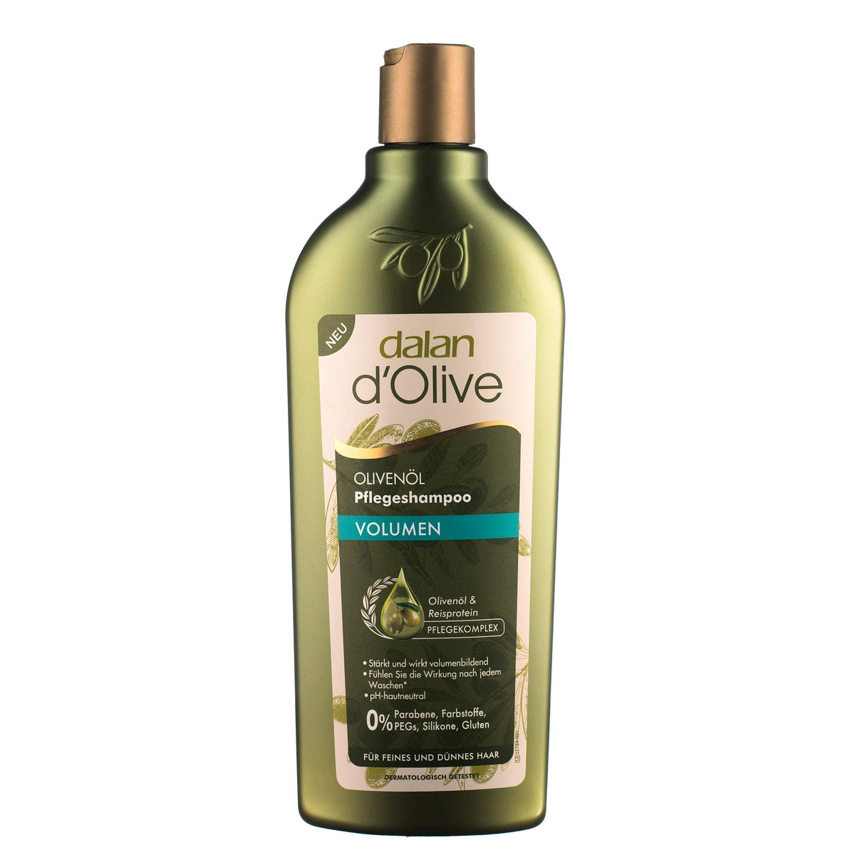 Dalan d'Olive Olive Oil Shampoo bottle boosts volume and nourishes hair