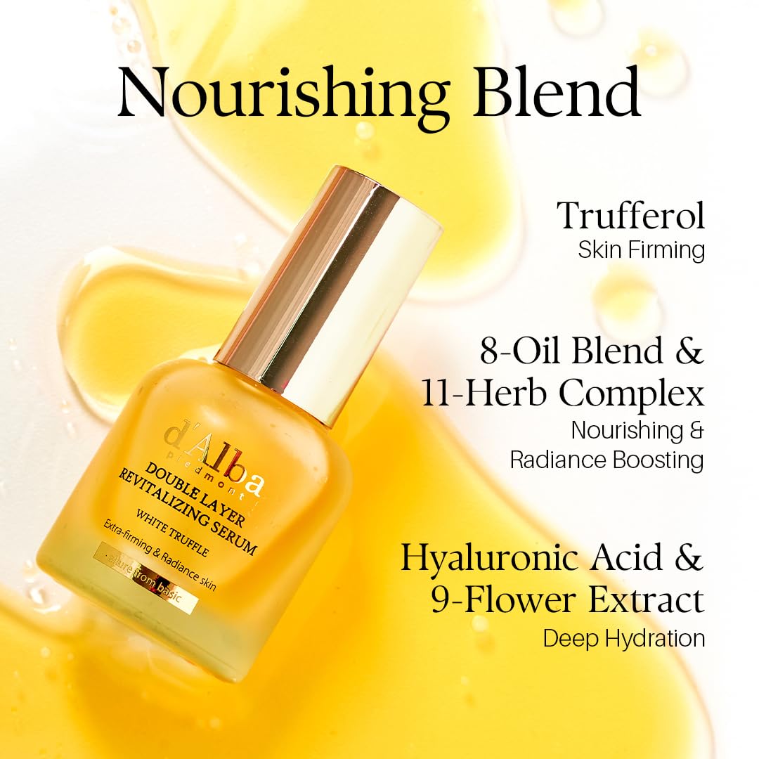 d'alba Piedmont serum on skin application demonstrates dewy finish