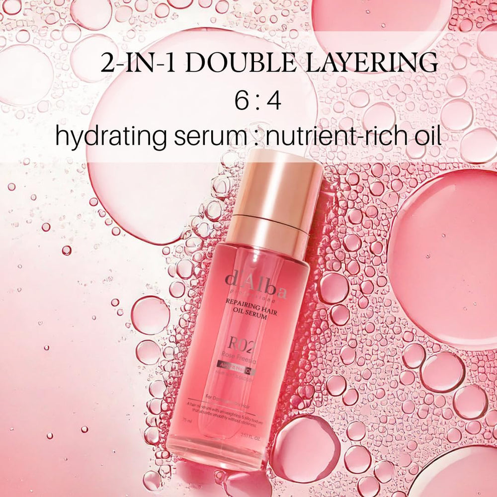 d'alba Piedmont serum application on hair strands for frizz control