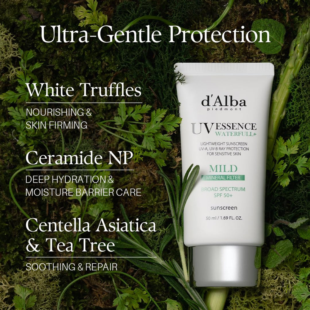 d'alba Piedmont Waterfull Sunscreen no-white-cast close-up on skin