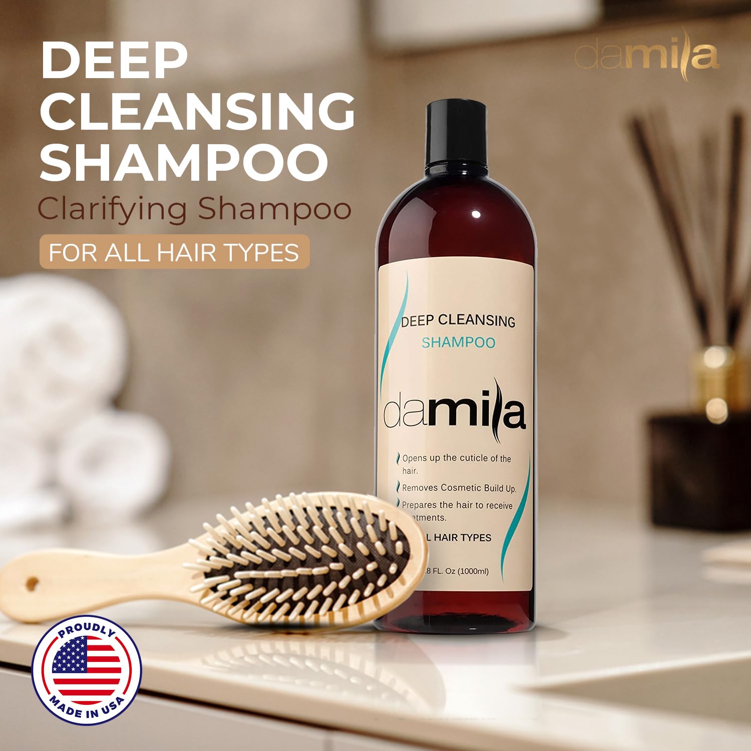 Damila Deep Cleansing Shampoo close-up lather cleanses scalp and strands.