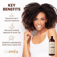 Damila Deep Cleansing Shampoo in hand during massage shows buildup removal action