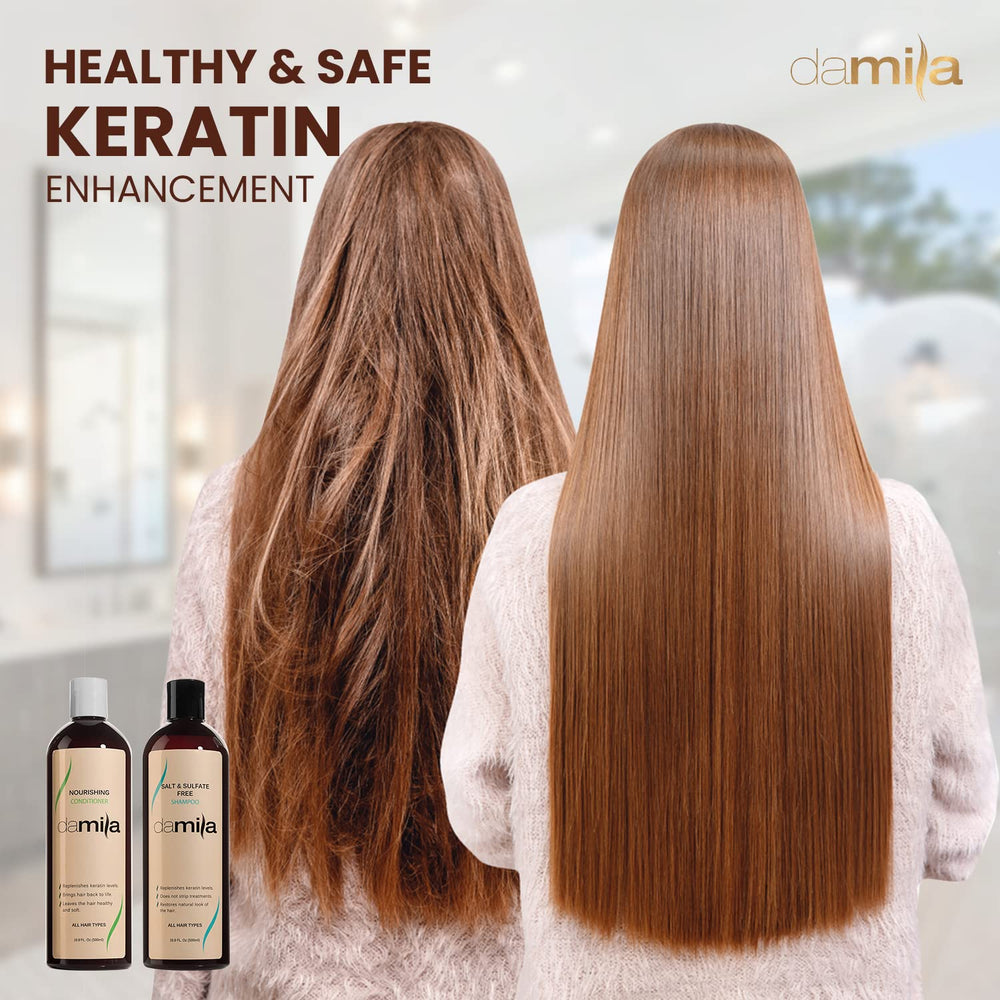 Damila ingredients label features sulfate-free, keratin-safe formula.