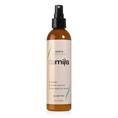 Damila Keratin Leave-In bottle showing detangling and shine for hair