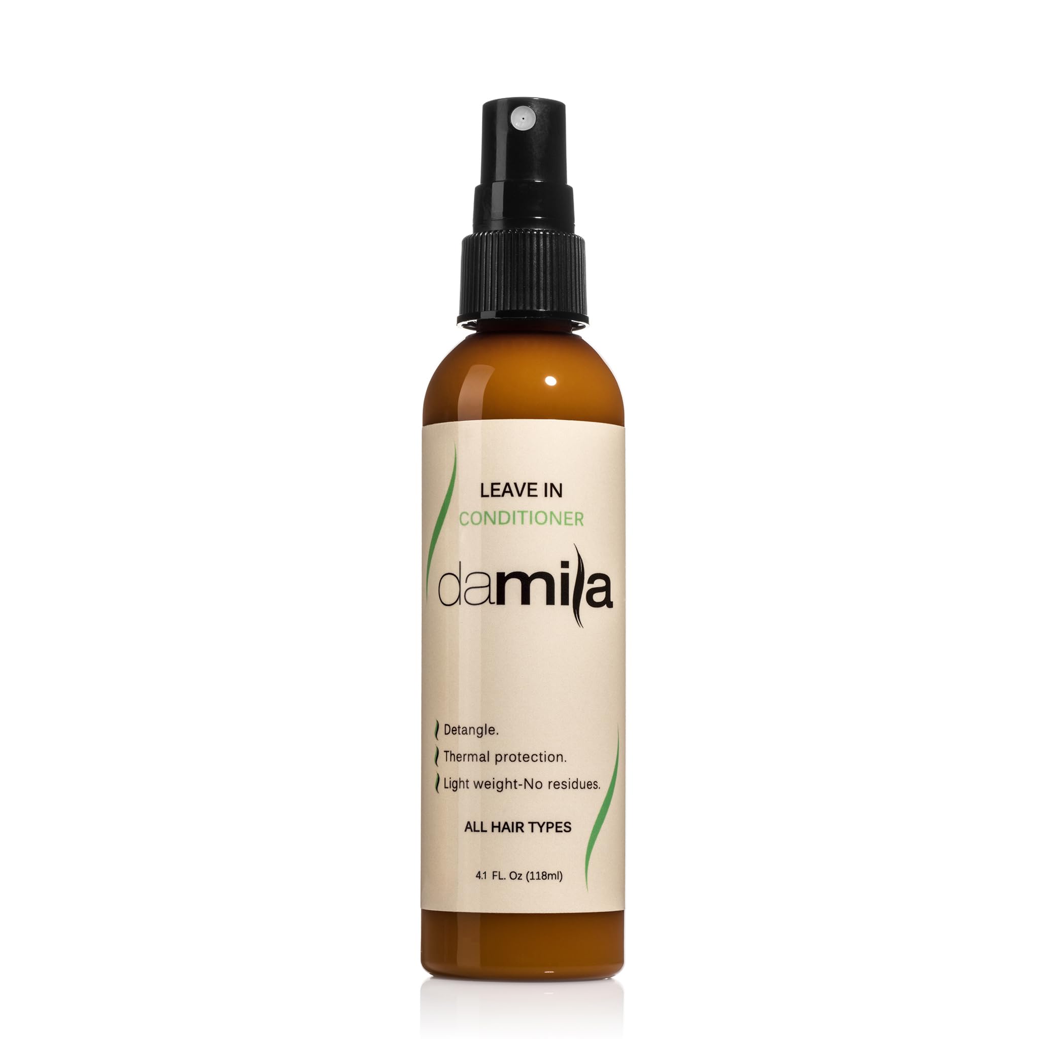 Damila Keratin Leave-In Conditioner Spray enhances shine and smoothness for all hair types.