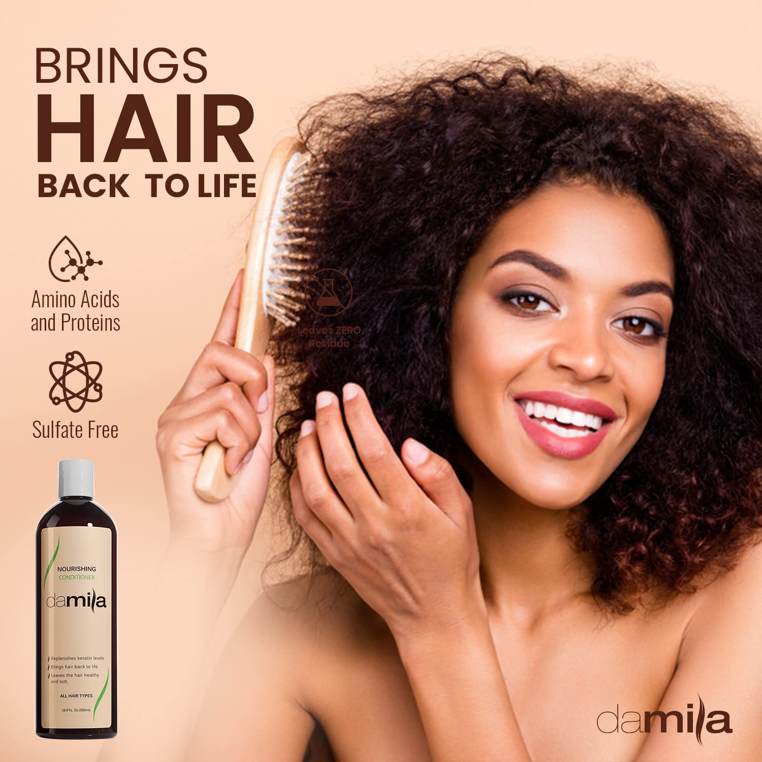 Damila Nourishing Conditioner hand application, smoothing frizz and defining waves
