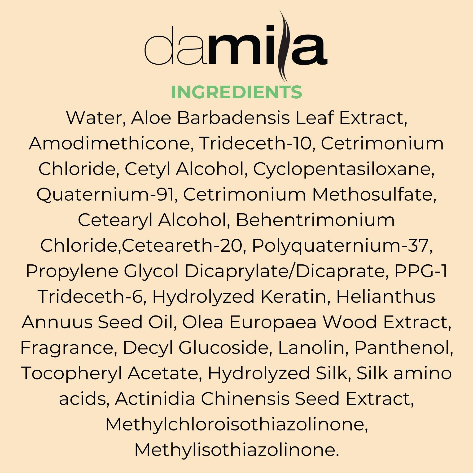 Damila ingredient panel highlights keratin and aloe benefits for hair health