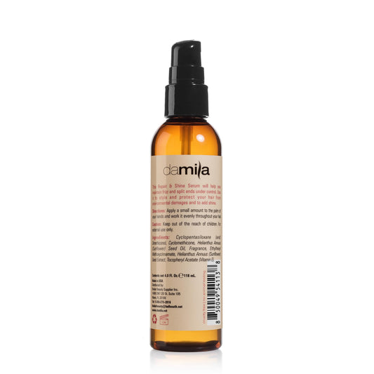 damila Repair & Shine Serum dispenser close-up for quick smoothing and split end care