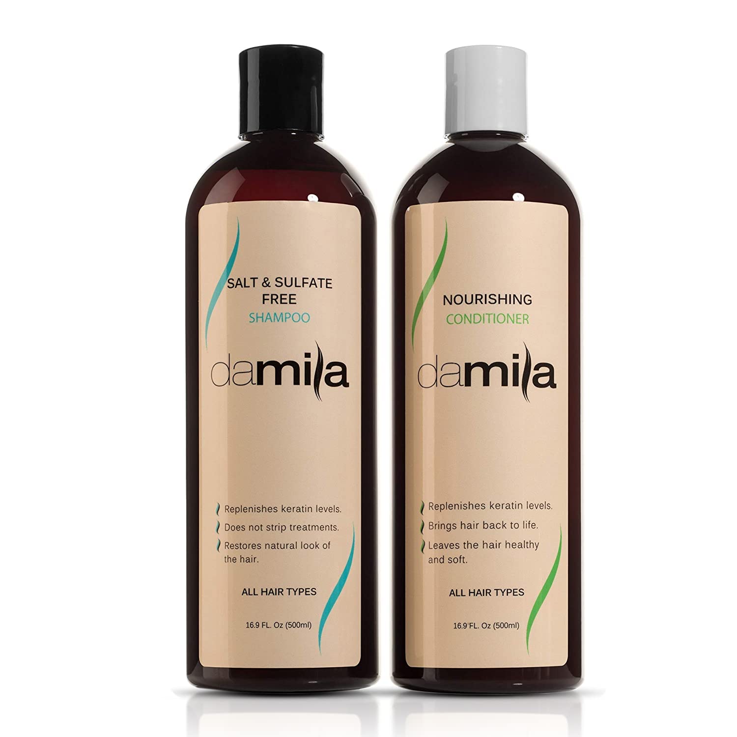 Damila salt-sulfate-free shampoo bottle for color-safe keratin-treated hair.