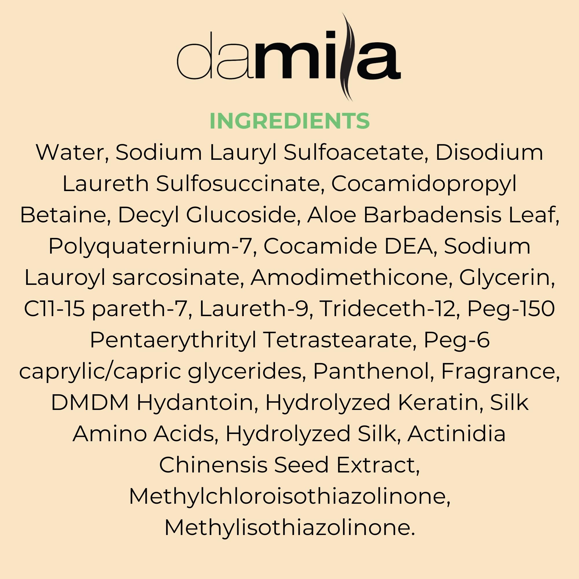 Damila packaging shot showcases eco-friendly packaging and salon-grade care.