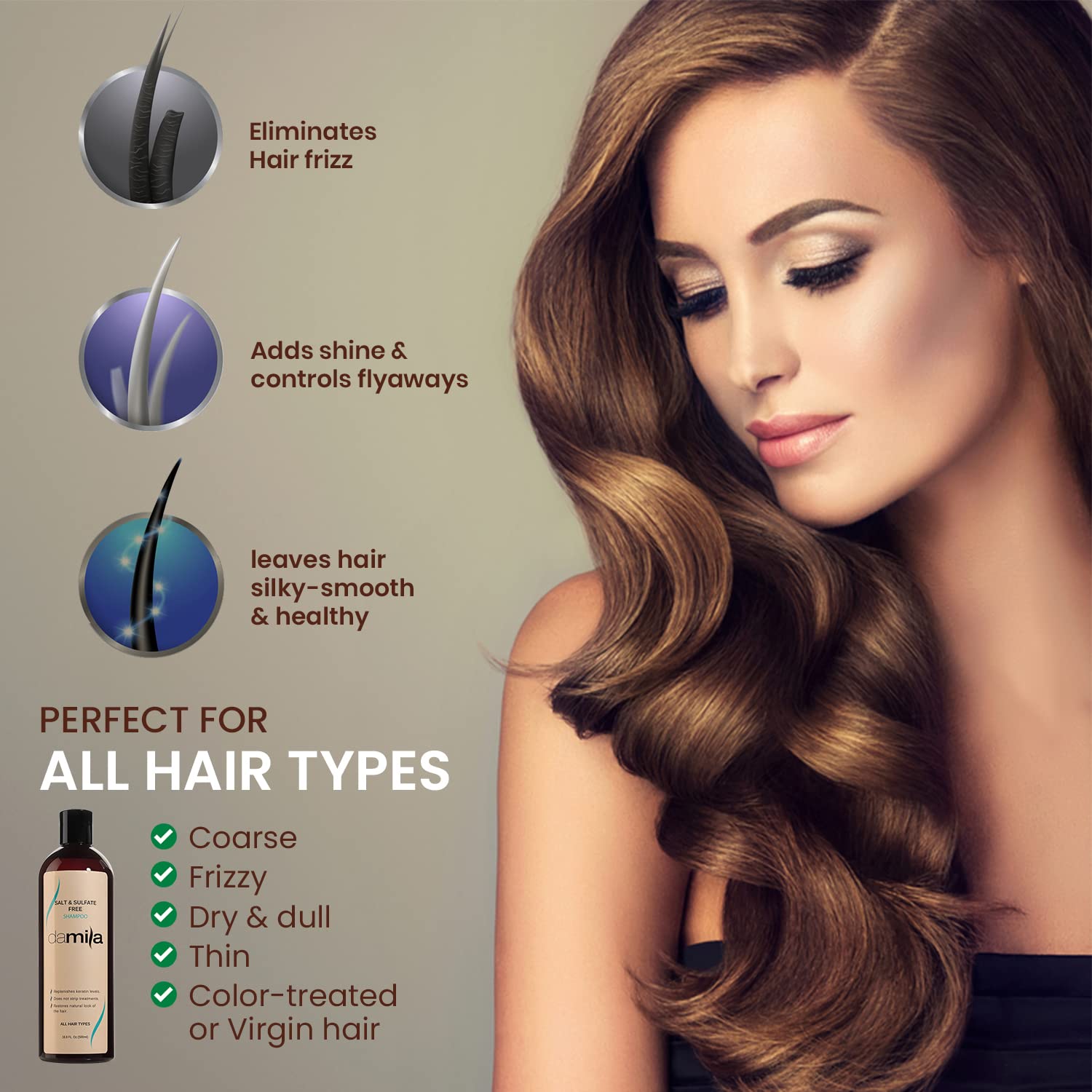 Damila shampoo keratin color treated closeup highlights nourishing, color-safe care.