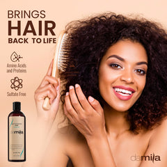 Damila shampoo nourishing lather closeup reveals creamy foam and clean rinse.