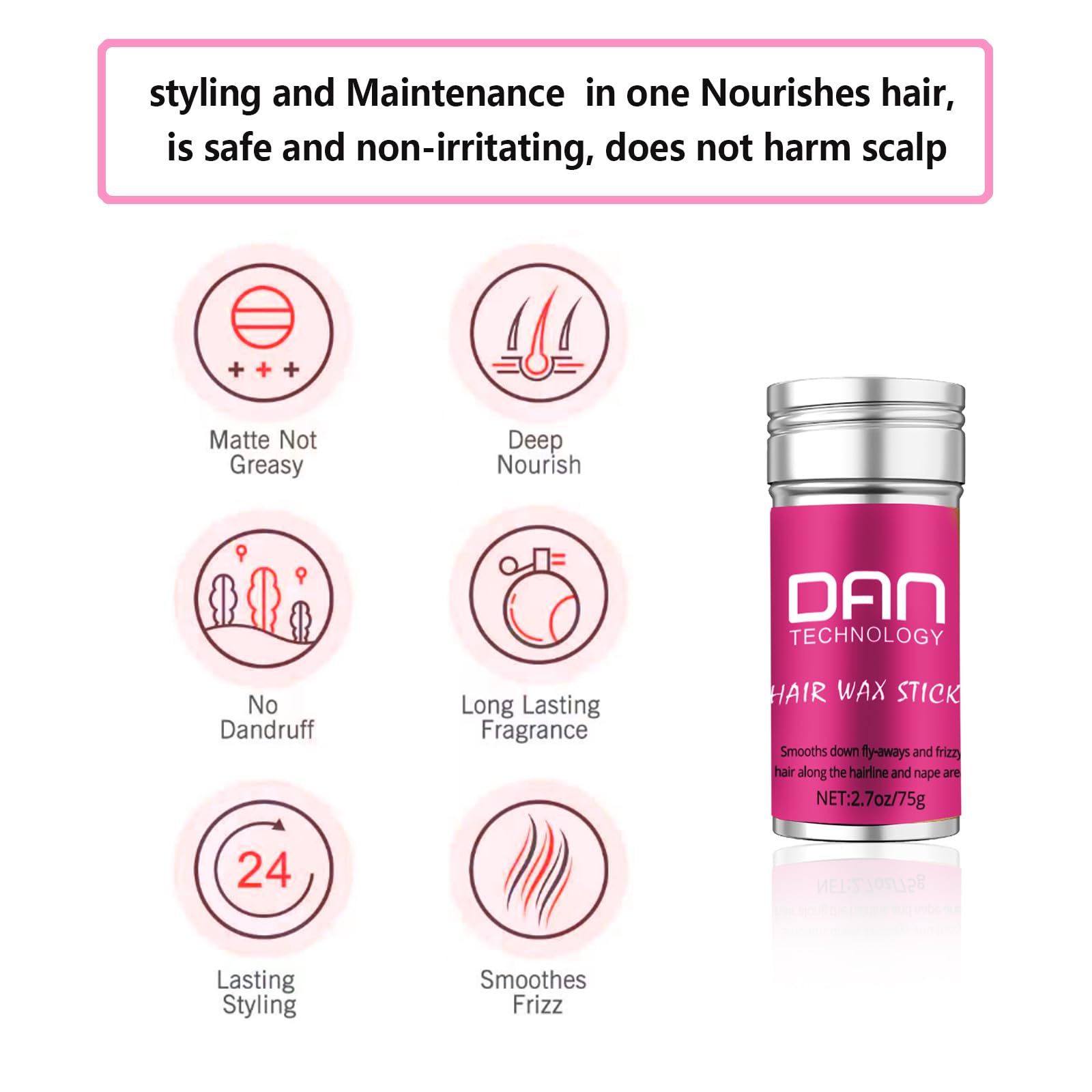 DAN Technology Hair Wax Stick applying to frizz-prone area for smoother finish.