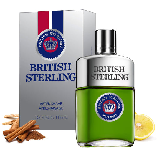 Dana British Sterling Aftershave bottle front view, refined masculine styling.
