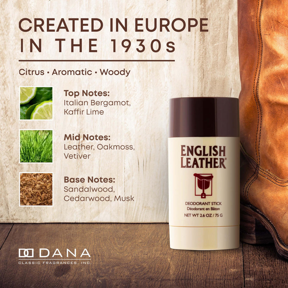 Dana English Leather deodorant in hand demonstrates easy, comfortable application.