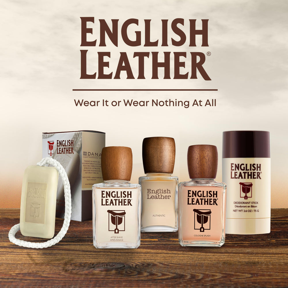 Dana English Leather texture swatch suggests smooth glide on skin during application.