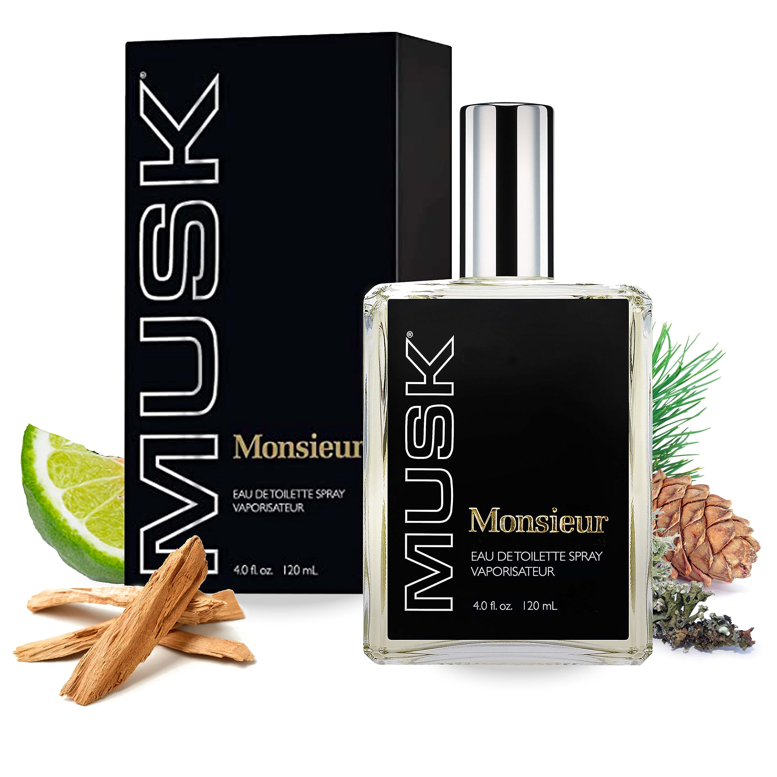 Dana Monsieur Musk EDT bottle front view highlighting fresh green musk