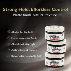 DandyMen Grooming Clay matte finish close-up showing texture and natural look.