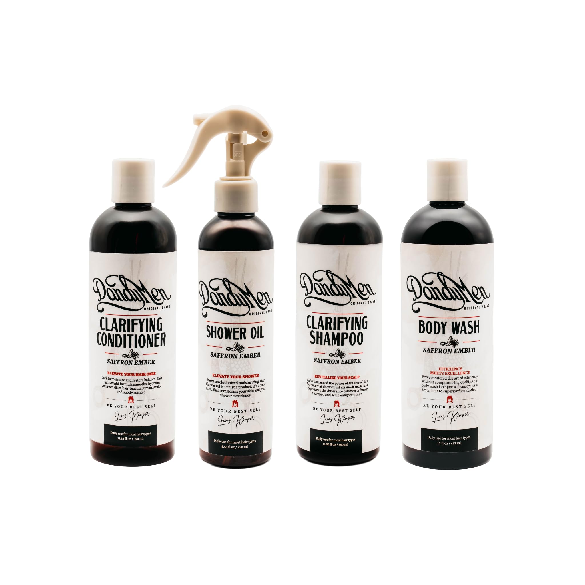 DandyMen Saffron Ember shampoo application promotes thicker-feeling hair