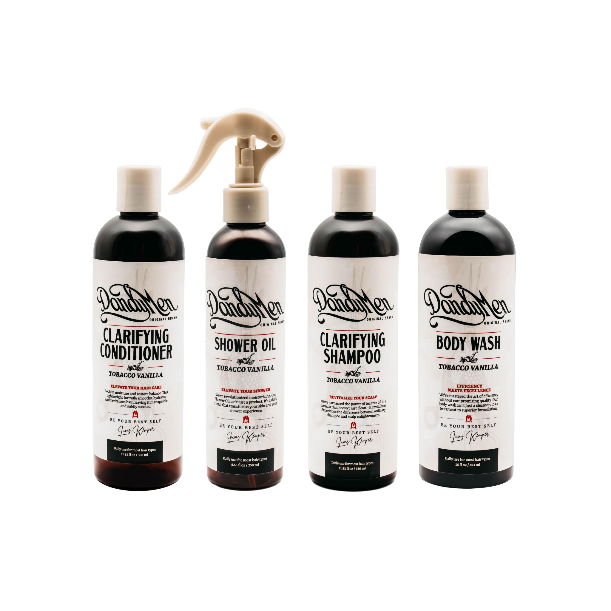 DandyMen shower set with all four items for a complete daily grooming routine.