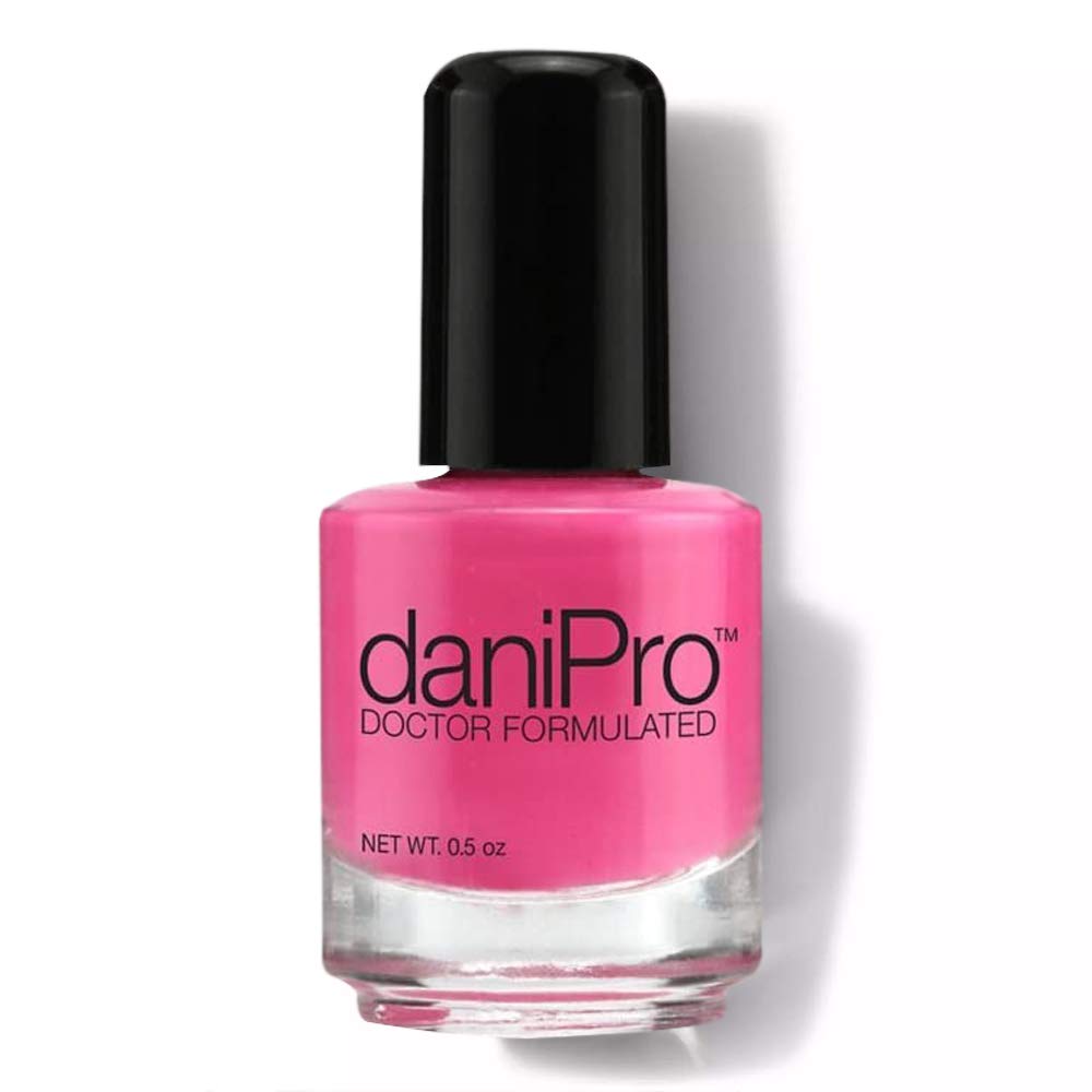 DaniPro hot pink nail polish bottle highlighting toxin-free formula for healthier-looking nails