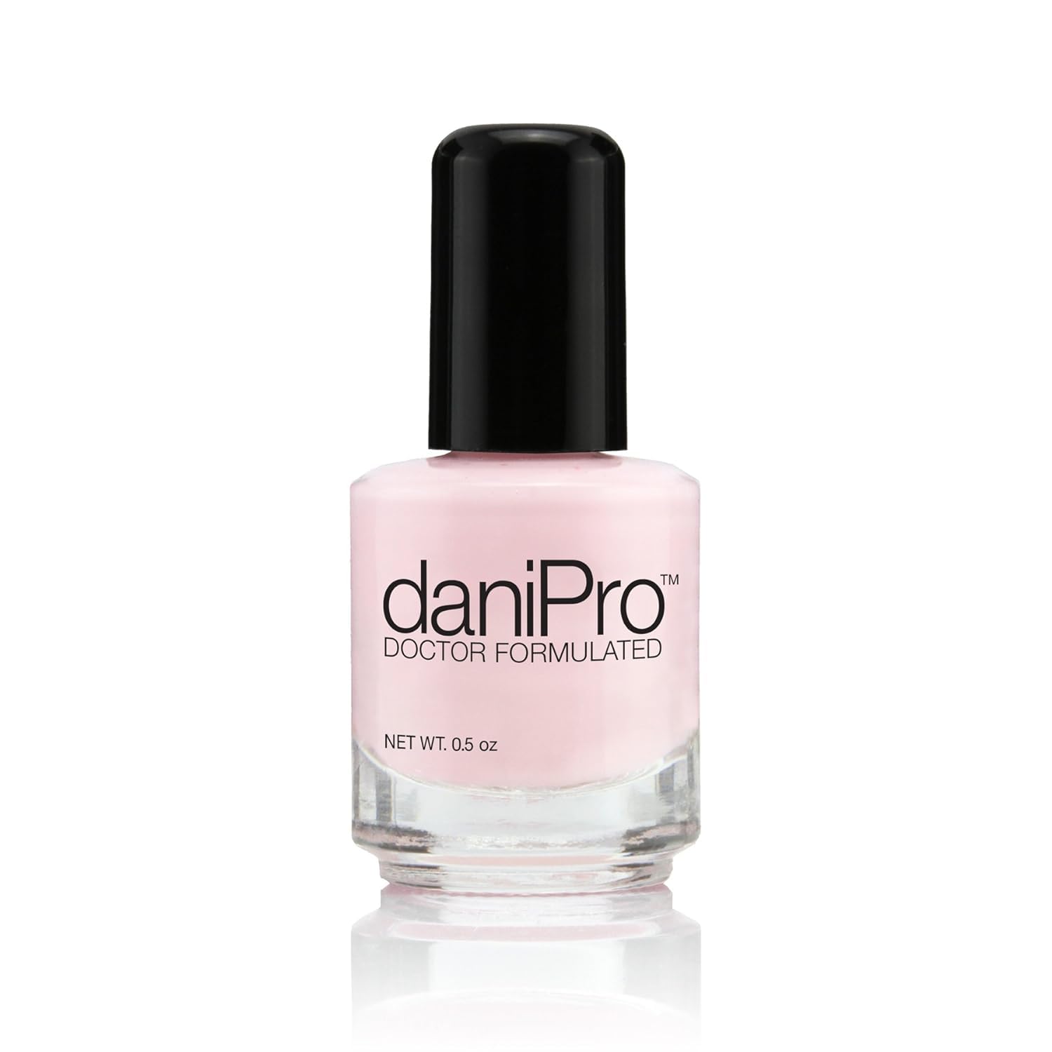DaniPro Love is All pink nail polish bottle front showing soft pink shade for everyday wear.