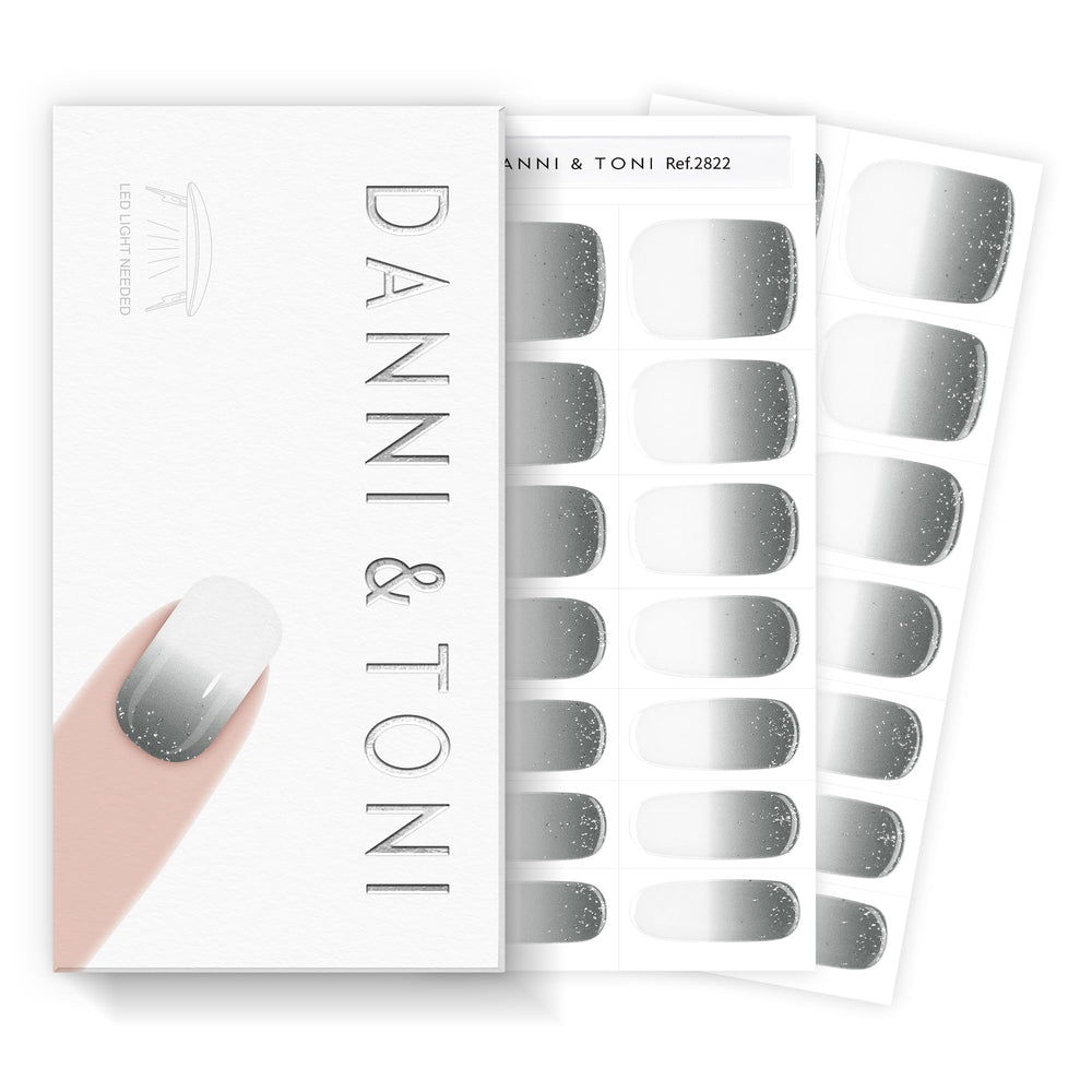 DANNI and TONI Ash Dream grey to white ombre glitter nail wraps for an instant at-home manicure.