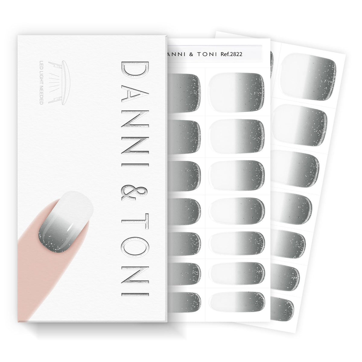 DANNI and TONI Ash Dream grey to white ombre glitter nail wraps for an instant at-home manicure.