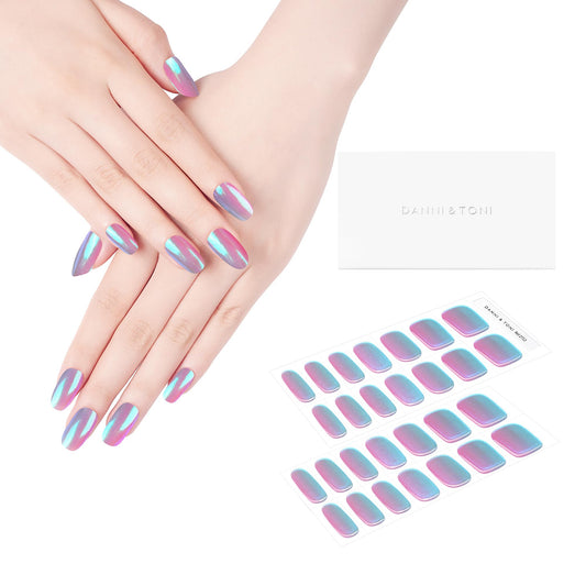 DANNI AND TONI Chrome Dream strip close-up, color-shift shimmer for dramatic nails.