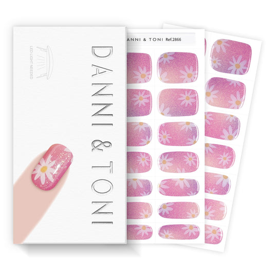 DANNI AND TONI Daisy Pink holographic gradient wrap for salon-like nails at home
