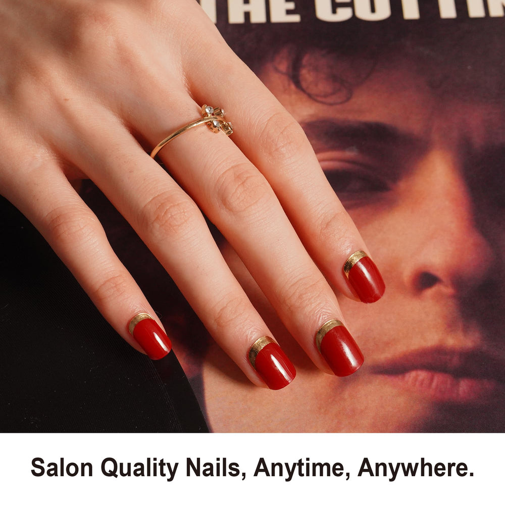 DANNI & TONI gold reverse french wrap enhances nails with chic contrast
