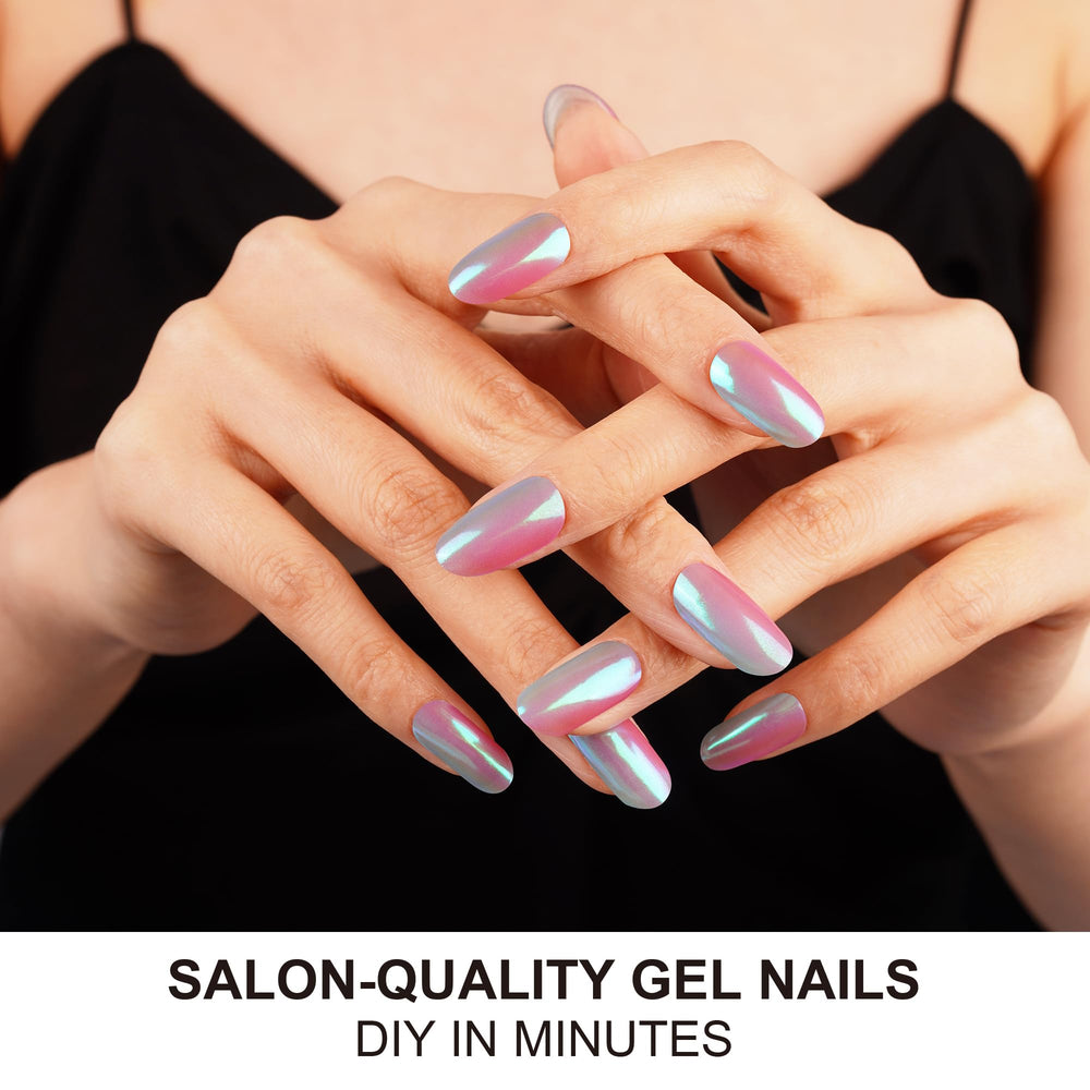 DANNI AND TONI holographic aurora swatch shows shimmering color shift on gel strips.