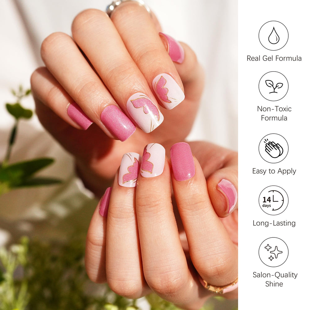 DANNI & TONI semi-cured gel wrap applied on nail with gradient pink
